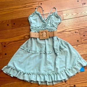 CUPSHE BNWT green ruffles dress with matching belt